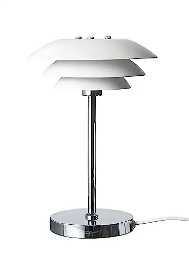 Dyberg Larsen, DL20, Lampe de Table, Base Chromée Blanc Mat - Métal - 33W - Lampe de Chevet ou Lampe de Bureau