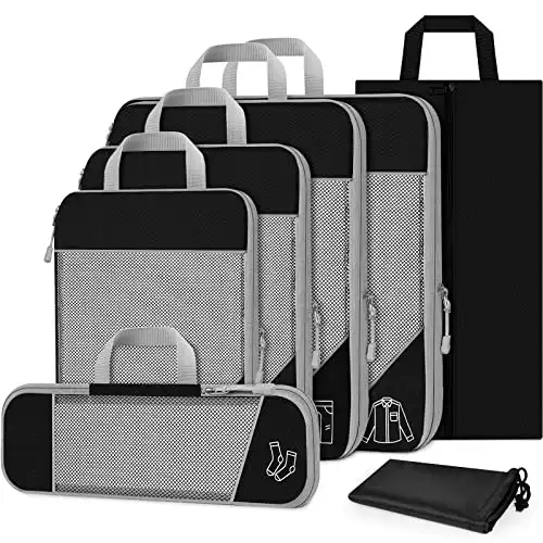 TAMOWA Organisateur Valise, Rangement Valise Lot de 7, Compression Packing Cubes, Set de Organiseurs de Bagage pour Voyage