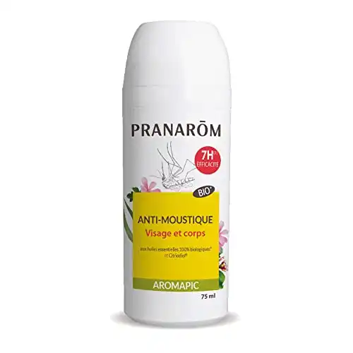 Pranarôm Roller Anti-Moustiques Bio Efficacité 7 Heures aux Huiles Essentielles Biologiques Aromapic 75 ml