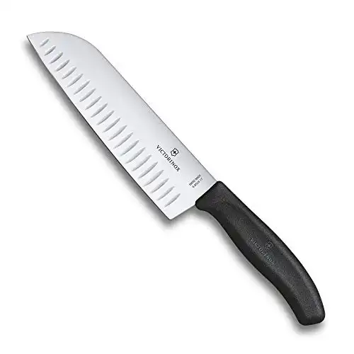 Victorinox Swiss Classic Couteau Santoku, Lame 17 cm, Lame Alvéolée, Acier Inoxydable, Noir