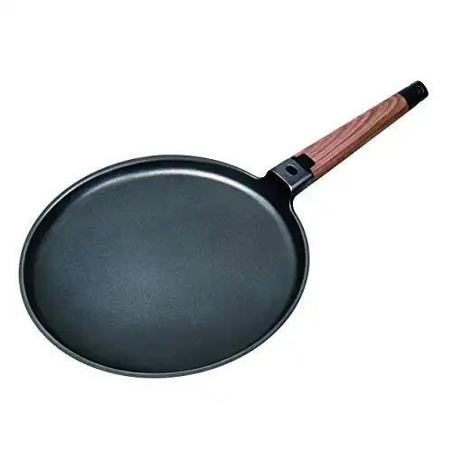Masterpan Poêle à crêpes anti-adhésive 28 cm, poignée amovible, effet grain de bois, compatible avec l'induction, passe au four et au lave-vaisselle