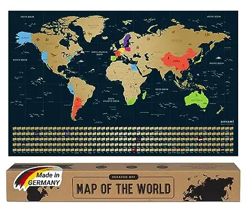 Envami® Carte du monde a gratter - 68 X 43 CM - dorée -