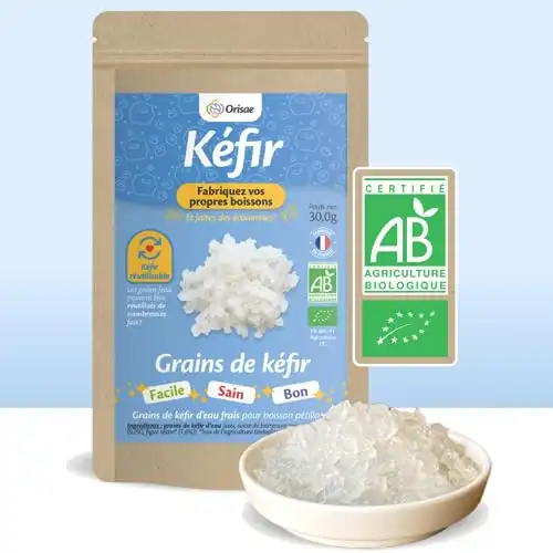 Grains de kéfir d'eau frais certifiés BIO - réutilisables à l'infini - contrôlés et fabriqués en France (Nature, 30g)