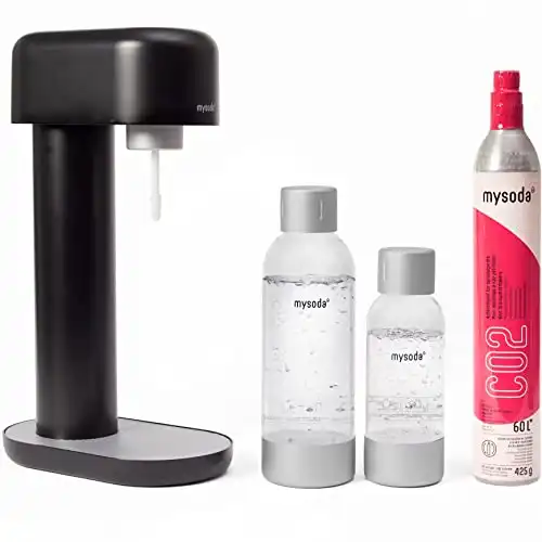 Mysoda: Ruby Set Machine à gazéifier en aluminium avec bouteille en plastique Quick-Lock de 1 l et 0,5 l sans BPA et cylindre de CO2 Noir